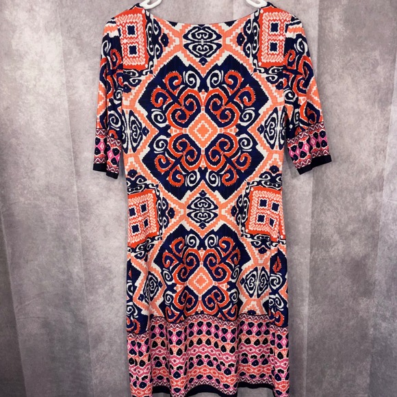 Eliza J Navy Women's Size 4 Coral Geometric Print Sheath Dress - Picture 2 of 8